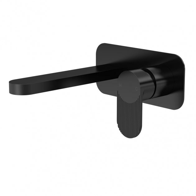 ed Basin Mixer Tap with Plate - Matt Black Crawford Cyprus Fluted 2-Hole Wall Mounted Basin Mixer Tap with Plate - Matt Black