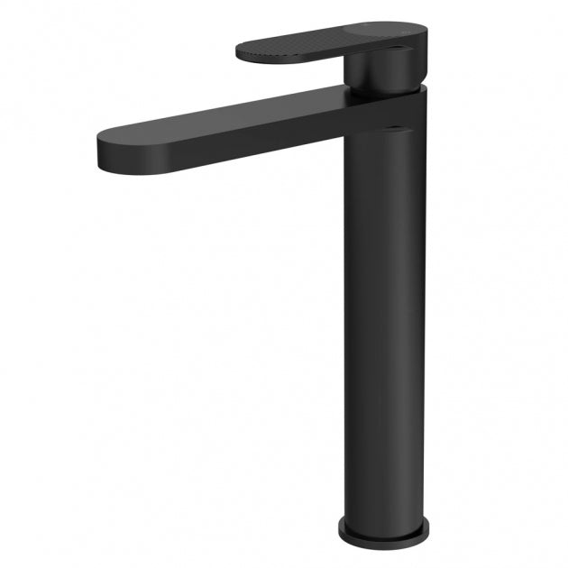 Crawford Cyprus Fluted Tall Mono Basin Mixer Tap - Matt Black