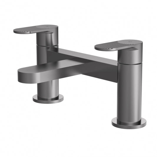 Crawford Cyprus Fluted Pillar Mounted Bath Filler Tap - Brushed Pewter