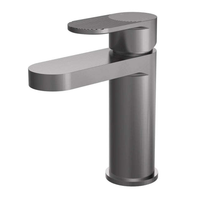 Crawford Cyprus Fluted Mono Basin Mixer Tap with Push Button Waste - Brushed Pewter