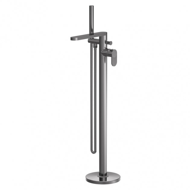 Crawford Cyprus Fluted Freestanding Bath Shower Mixer Tap with Shower Kit - Brushed Pewter