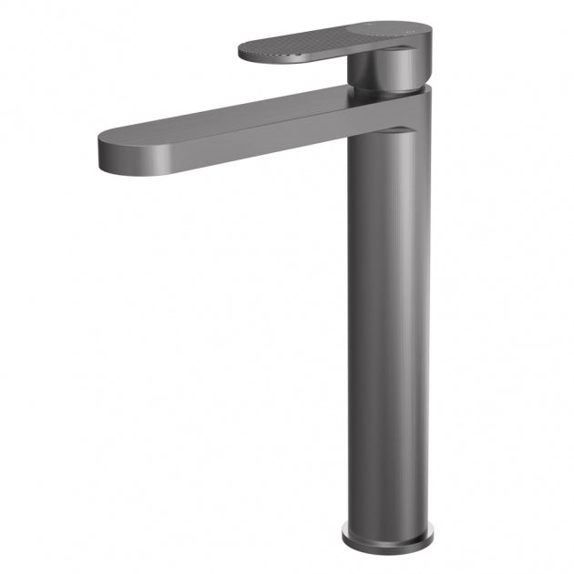 Crawford Cyprus Fluted Tall Mono Basin Mixer Tap - Brushed Pewter