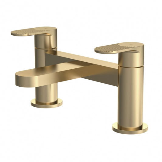 Crawford Cyprus Fluted Pillar Mounted Bath Filler Tap - Brushed Brass