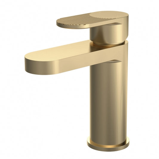 Crawford Cyprus Fluted Mono Basin Mixer Tap with Push Button Waste - Brushed Brass