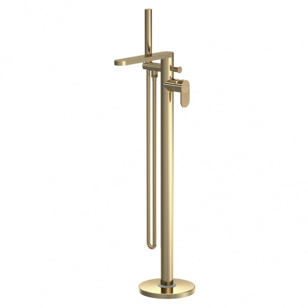 Crawford Cyprus Fluted Freestanding Bath Shower Mixer Tap with Shower Kit - Brushed Brass