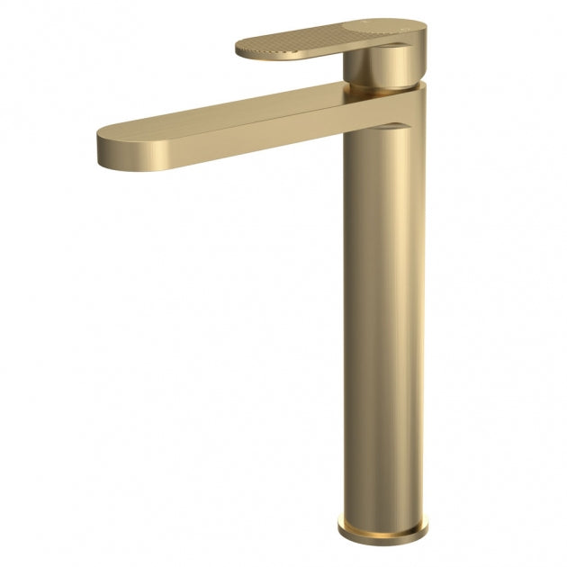 Crawford Cyprus Fluted Tall Mono Basin Mixer Tap - Brushed Brass