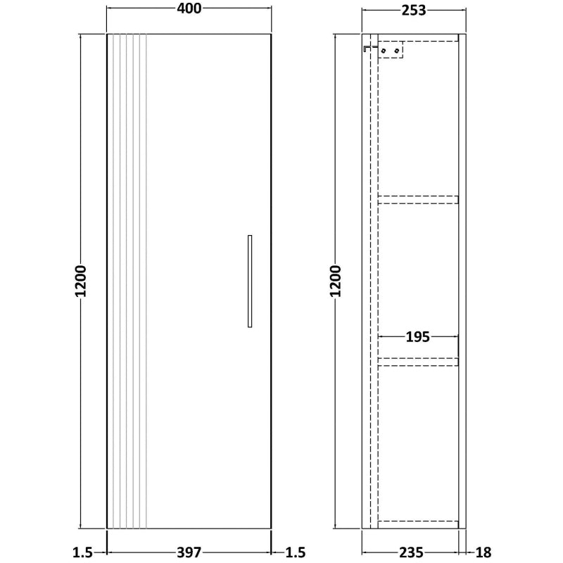 Crawford Deco Wall Hung 1-Door Tall Unit 400mm Wide - Satin Grey