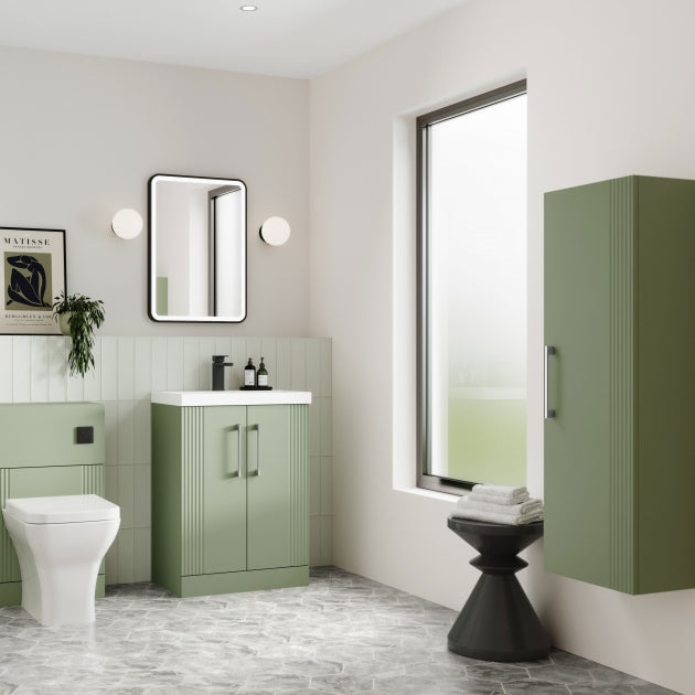 Crawford Deco Wall Hung 1-Door Tall Unit 400mm Wide - Satin Green