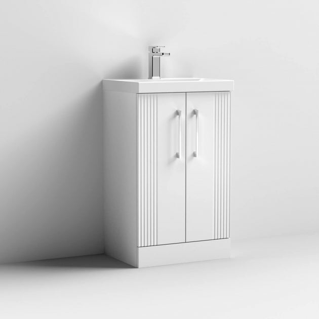 Crawford Deco Floor Standing 2-Door Vanity Unit with Basin-1 500mm Wide - Satin White