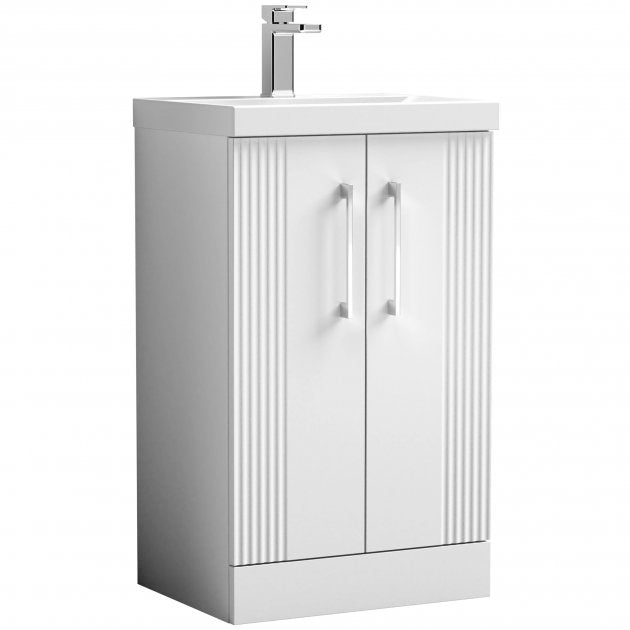 Crawford Deco Floor Standing 2-Door Vanity Unit with Basin-1 500mm Wide - Satin White