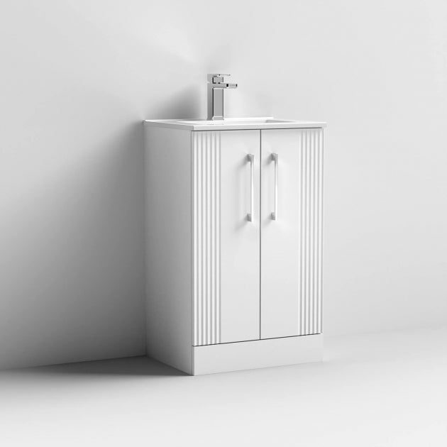 Crawford Deco Floor Standing 2-Door Vanity Unit with Basin-2 500mm Wide - Satin White