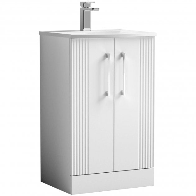 Crawford Deco Floor Standing 2-Door Vanity Unit with Basin-4 500mm Wide - Satin White