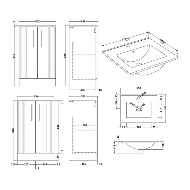 Crawford Deco Floor Standing 2-Door Vanity Unit with Basin-2 500mm Wide - Satin White