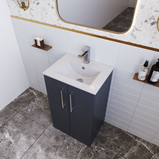 Crawford Deco Floor Standing 2-Door Vanity Unit with Basin-2 500mm Wide - Satin Anthracite