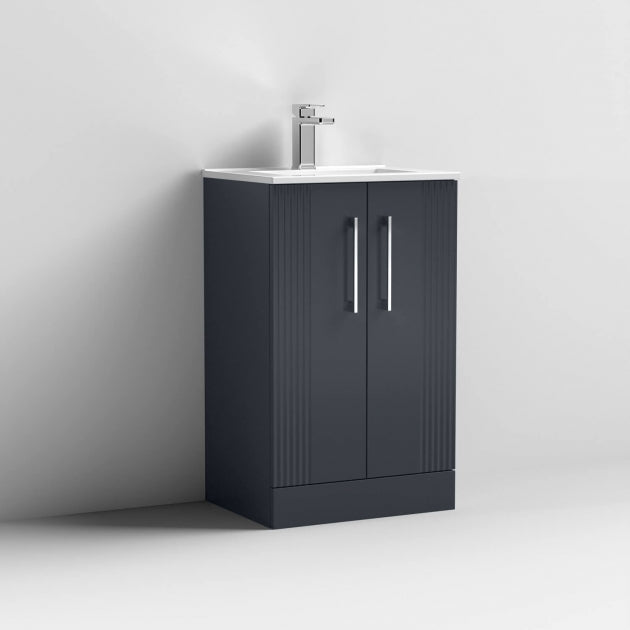 Crawford Deco Floor Standing 2-Door Vanity Unit with Basin-2 500mm Wide - Satin Anthracite