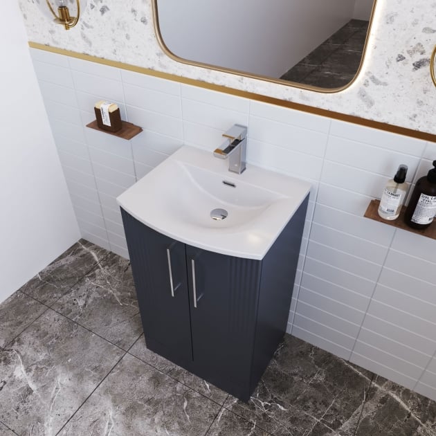 Crawford Deco Floor Standing 2-Door Vanity Unit with Basin-4 500mm Wide - Satin Anthracite