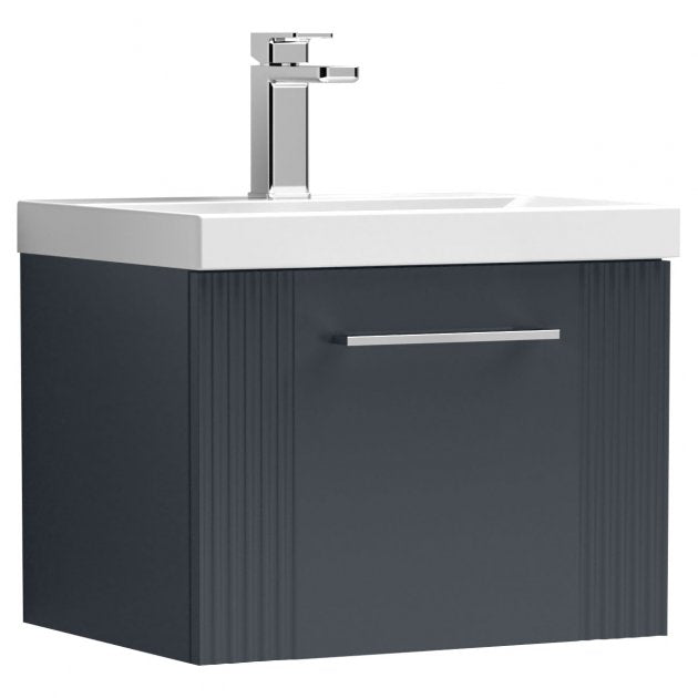 Crawford Deco Wall Hung 1-Drawer Vanity Unit with Basin-1 500mm Wide - Satin Anthracite