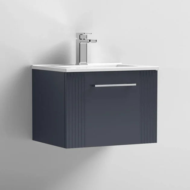 Crawford Deco Wall Hung 1-Drawer Vanity Unit with Basin-2 500mm Wide - Satin Anthracite