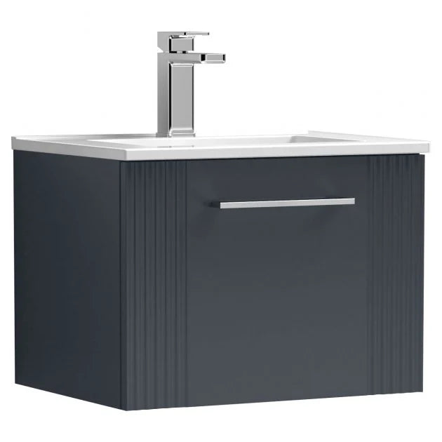 Crawford Deco Wall Hung 1-Drawer Vanity Unit with Basin-2 500mm Wide - Satin Anthracite