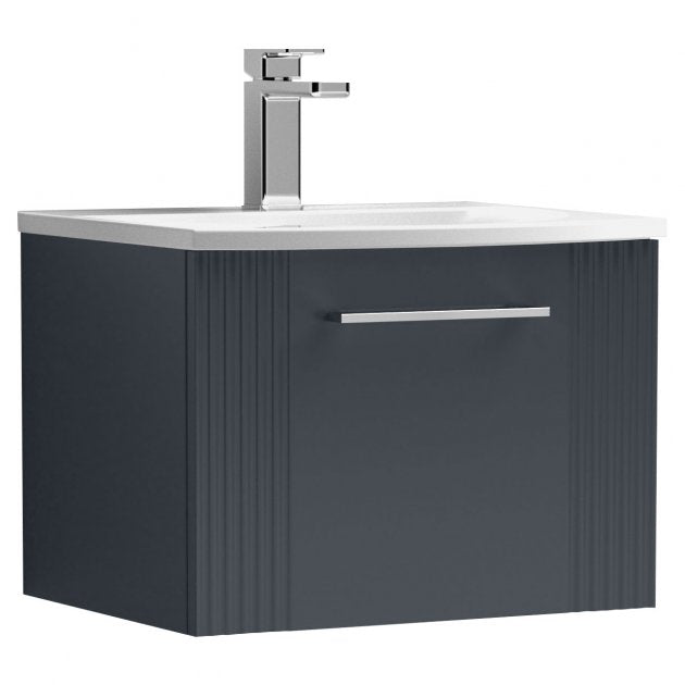 Crawford Deco Wall Hung 1-Drawer Vanity Unit with Basin-4 500mm Wide - Satin Anthracite