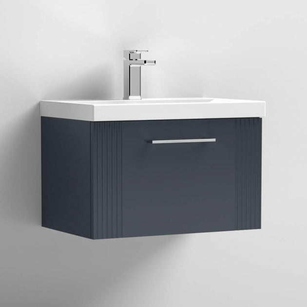 Crawford Deco Wall Hung 1-Drawer Vanity Unit with Basin-1 600mm Wide - Satin Anthracite