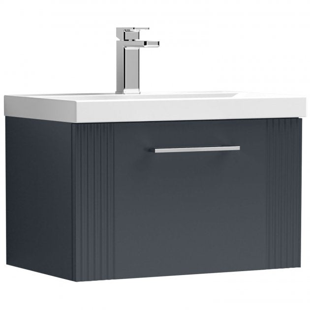 Crawford Deco Wall Hung 1-Drawer Vanity Unit with Basin-1 600mm Wide - Satin Anthracite