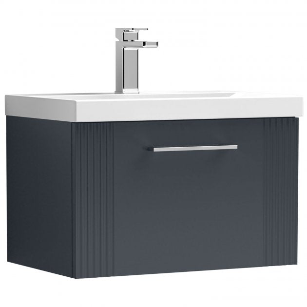 Crawford Deco Wall Hung 1-Drawer Vanity Unit with Basin-3 600mm Wide - Satin Grey