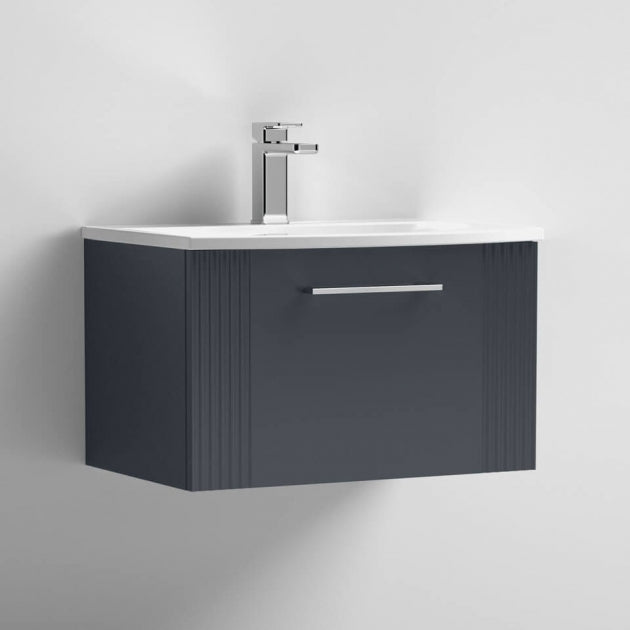 Crawford Deco Wall Hung 1-Drawer Vanity Unit with Basin-4 600mm Wide - Satin Anthracite