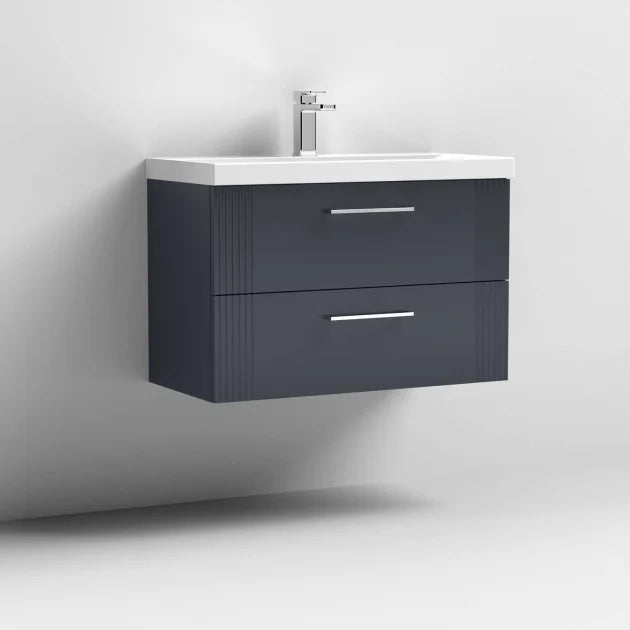 Crawford Deco Wall Hung 2-Drawer Vanity Unit with Basin-1 800mm Wide - Satin Anthracite