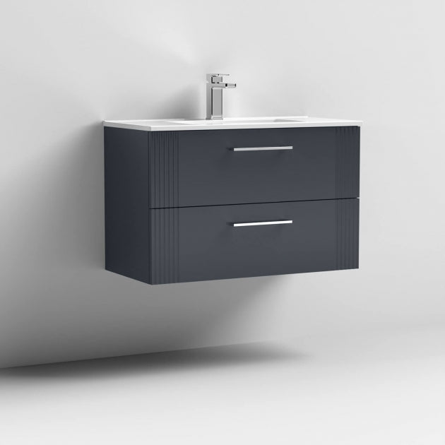 Crawford Deco Wall Hung 2-Drawer Vanity Unit with Basin-2 800mm Wide - Satin Anthracite