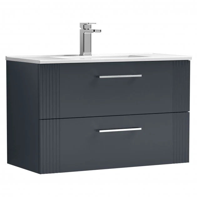 Crawford Deco Wall Hung 2-Drawer Vanity Unit with Basin-2 800mm Wide - Satin Anthracite