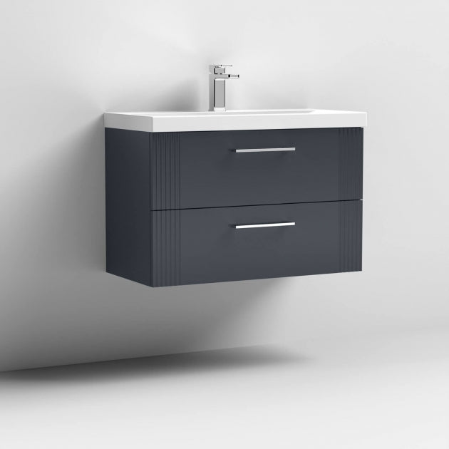 Crawford Deco Wall Hung 2-Drawer Vanity Unit with Basin-3 800mm Wide - Satin Anthracite