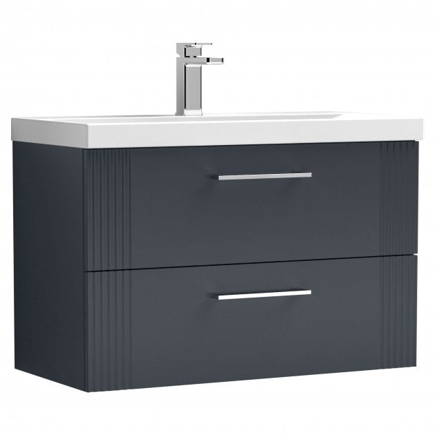 Crawford Deco Wall Hung 2-Drawer Vanity Unit with Basin-3 800mm Wide - Satin Anthracite