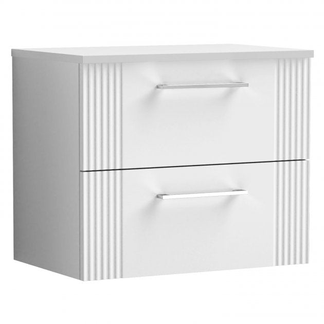 Crawford Deco Wall Hung 2-Drawer Vanity Unit with Worktop 600mm Wide - Satin White