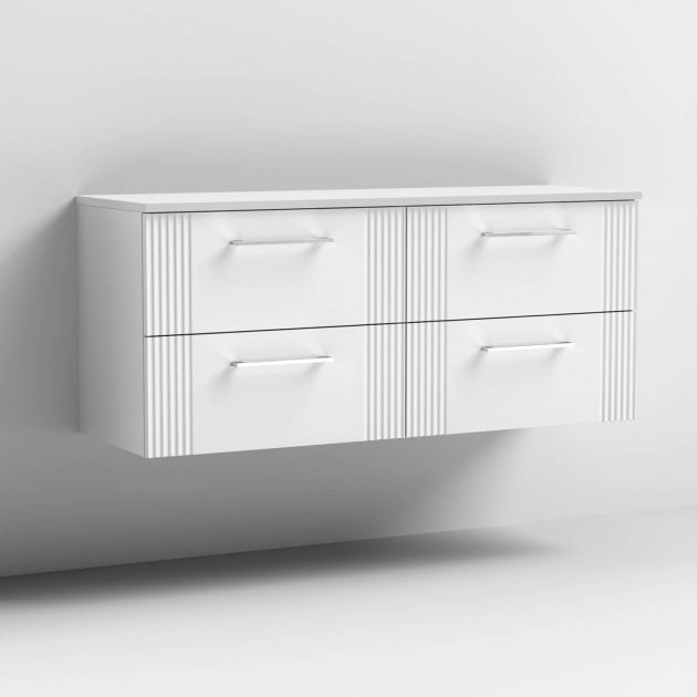 Crawford Deco Wall Hung 4-Drawer Vanity Unit with Worktop 1200mm Wide - Satin White