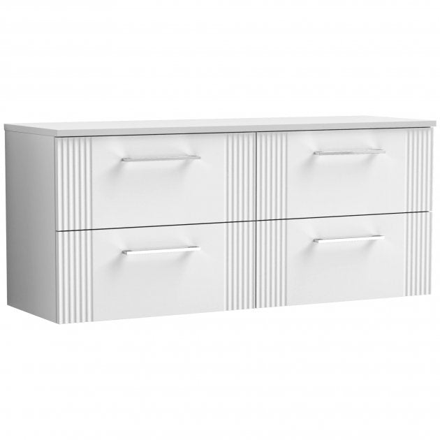 Crawford Deco Wall Hung 4-Drawer Vanity Unit with Worktop 1200mm Wide - Satin White