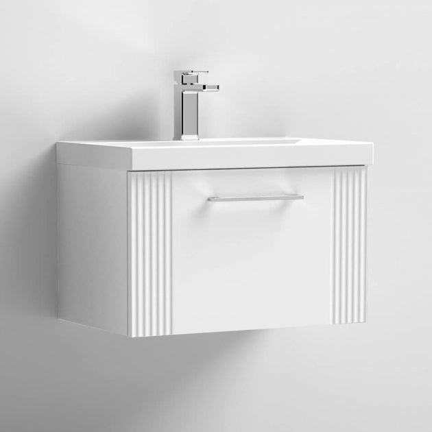 Crawford Deco Wall Hung 1-Drawer Vanity Unit with Basin-1 600mm Wide - Satin White