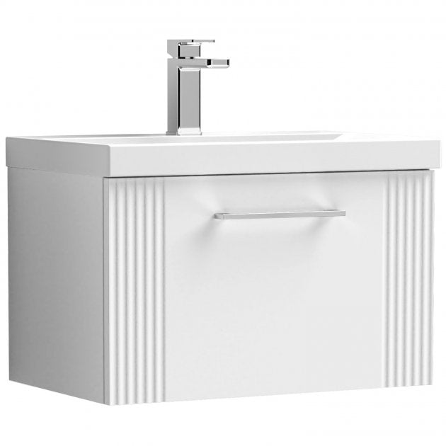 Crawford Deco Wall Hung 1-Drawer Vanity Unit with Basin-1 600mm Wide - Satin White