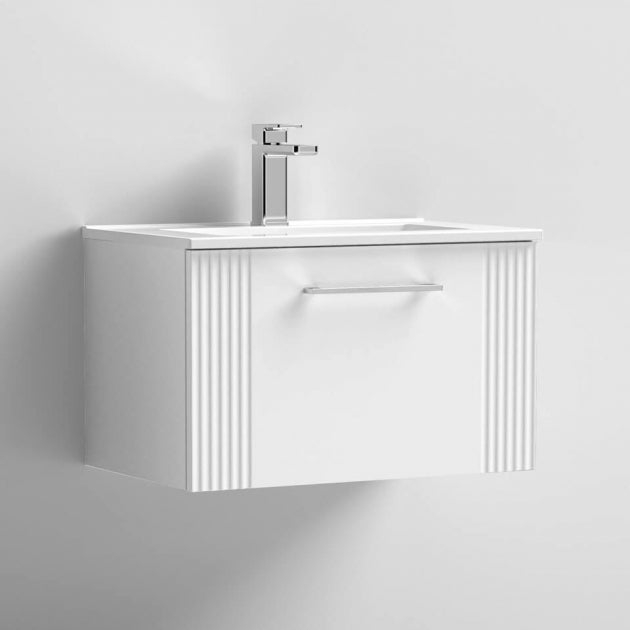 Crawford Deco Wall Hung 1-Drawer Vanity Unit with Basin-2 600mm Wide - Satin White