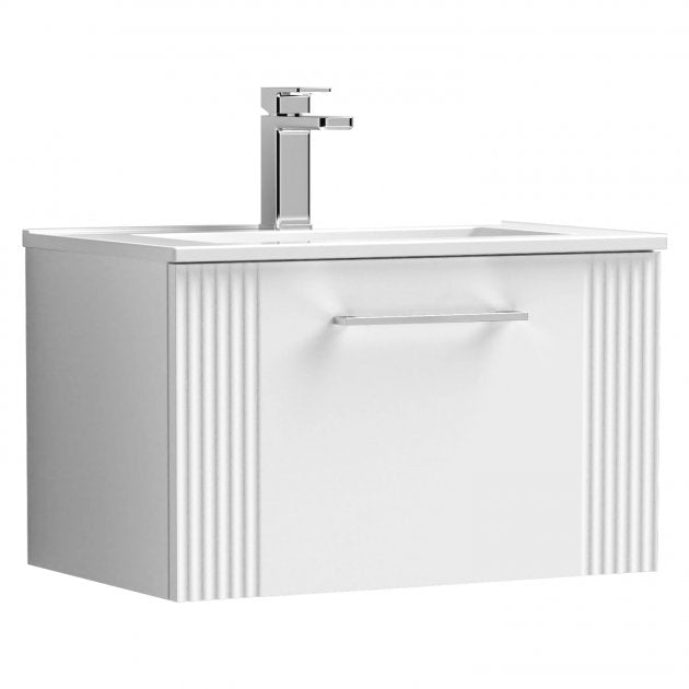 Crawford Deco Wall Hung 1-Drawer Vanity Unit with Basin-2 600mm Wide - Satin White