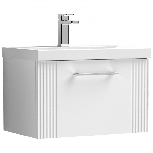 Crawford Deco Wall Hung 1-Drawer Vanity Unit with Basin-3 600mm Wide - Satin White