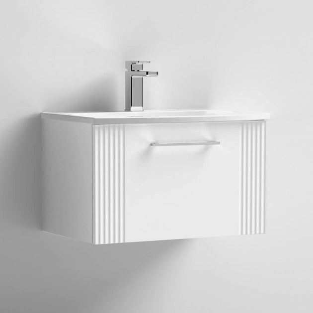 Crawford Deco Wall Hung 1-Drawer Vanity Unit with Basin-4 600mm Wide - Satin White