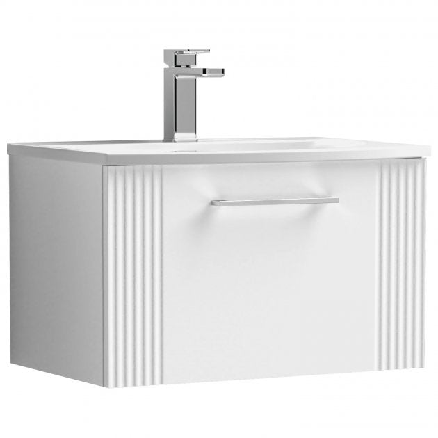 Crawford Deco Wall Hung 1-Drawer Vanity Unit with Basin-4 600mm Wide - Satin White