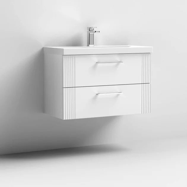 Crawford Deco Wall Hung 2-Drawer Vanity Unit with Basin-1 800mm Wide - Satin White