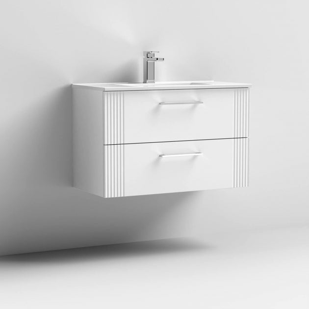 Crawford Deco Wall Hung 2-Drawer Vanity Unit with Basin-2 800mm Wide - Satin White