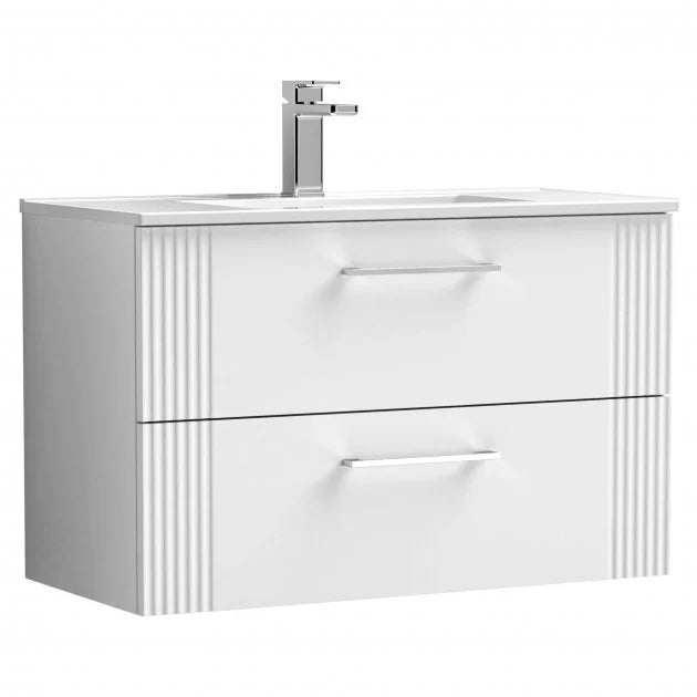 Crawford Deco Wall Hung 2-Drawer Vanity Unit with Basin-2 800mm Wide - Satin White