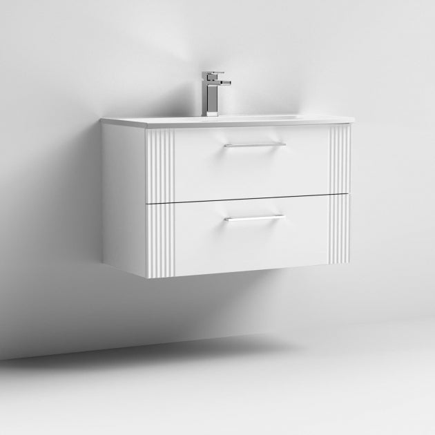 Crawford Deco Wall Hung 2-Drawer Vanity Unit with Basin-4 800mm Wide - Satin White