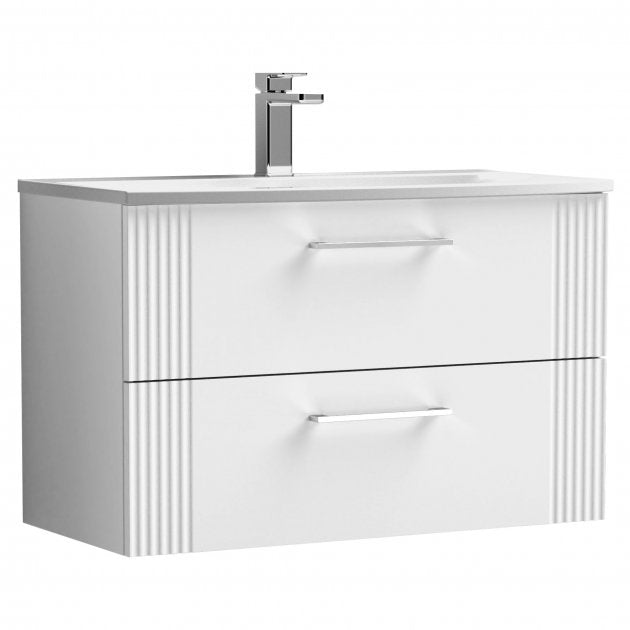 Crawford Deco Wall Hung 2-Drawer Vanity Unit with Basin-4 800mm Wide - Satin White