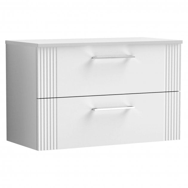 Crawford Deco Wall Hung 2-Drawer Vanity Unit with Worktop 800mm Wide - Satin White