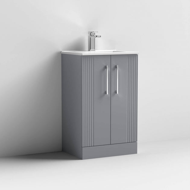 Crawford Deco Floor Standing 2-Door Vanity Unit with Basin-2 500mm Wide - Satin Grey